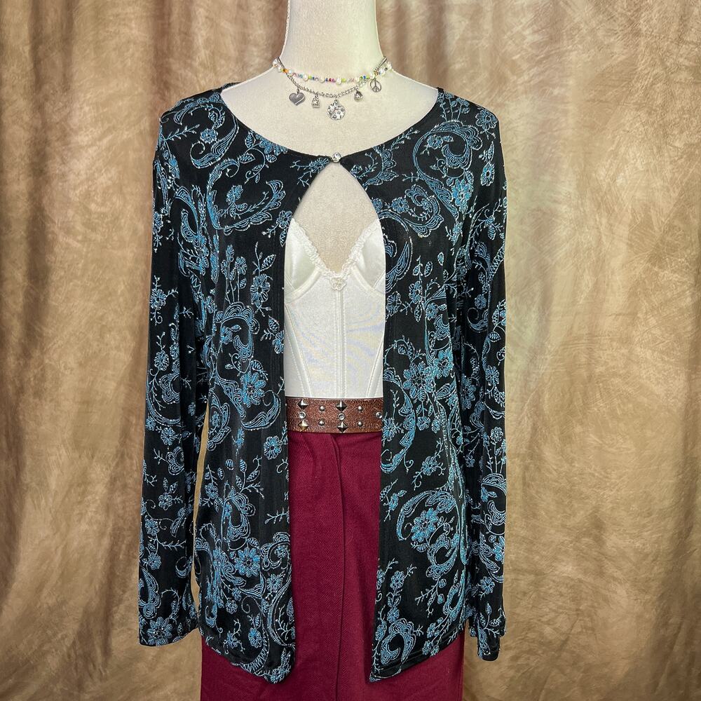 Vintage Y2K Glitter Cardigan Floral Paisley Open Front Whimsigoth Fairy Goth
